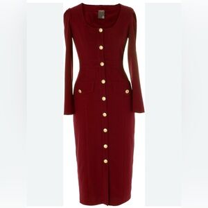 Taylor Wine Red Long Sleeve Dress with Gold Accents
